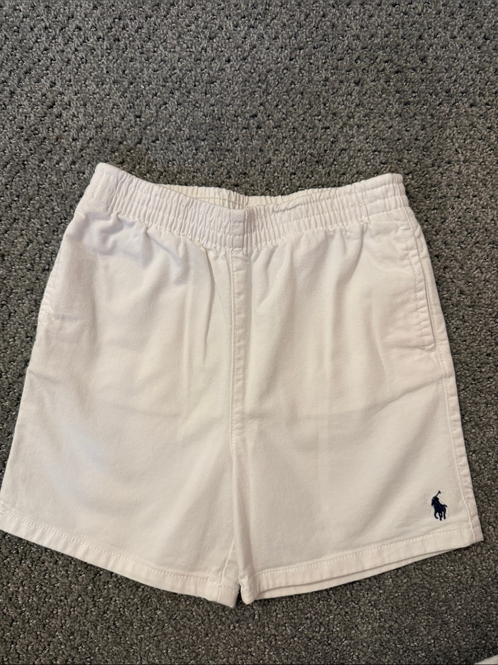 Ralph Lauren White Pull-On Cotton Bermuda Shorts with Navy Pony
